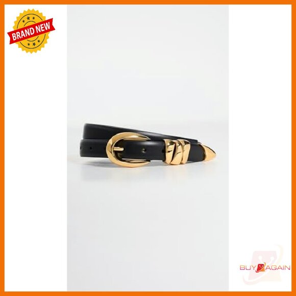 Chunky Metal Leather Belt, 1in Width, Polished Gold Hardware - Picture 3 of 6